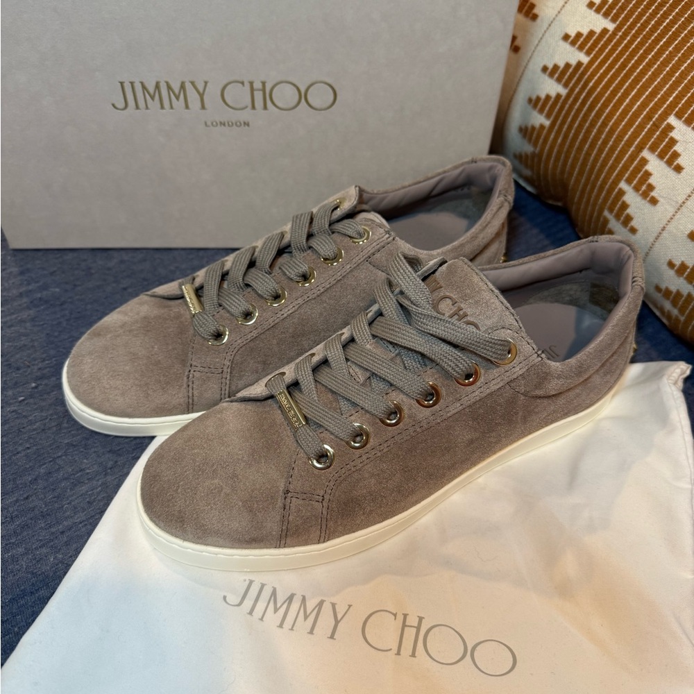 Jimmy Choo CASH/F SVV Opal Grey Velvet Suede Sneakers • EU 38.5 New never worn